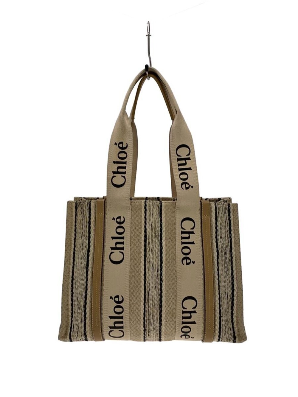 Chloe Woody Tote Bag Canvas Cream